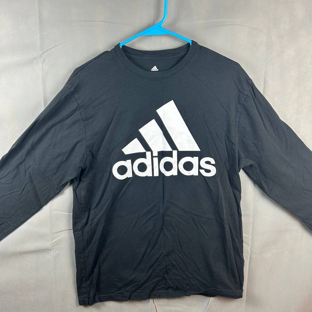 Adidas Pullover Shirt Men's Size M Black Crew Neck Long Sleeves Adidas Print